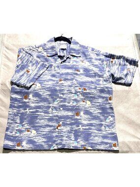 Arizona Jean Co. Large Blue Cotton Button-Up Shirt With Nautical Sailboat Print